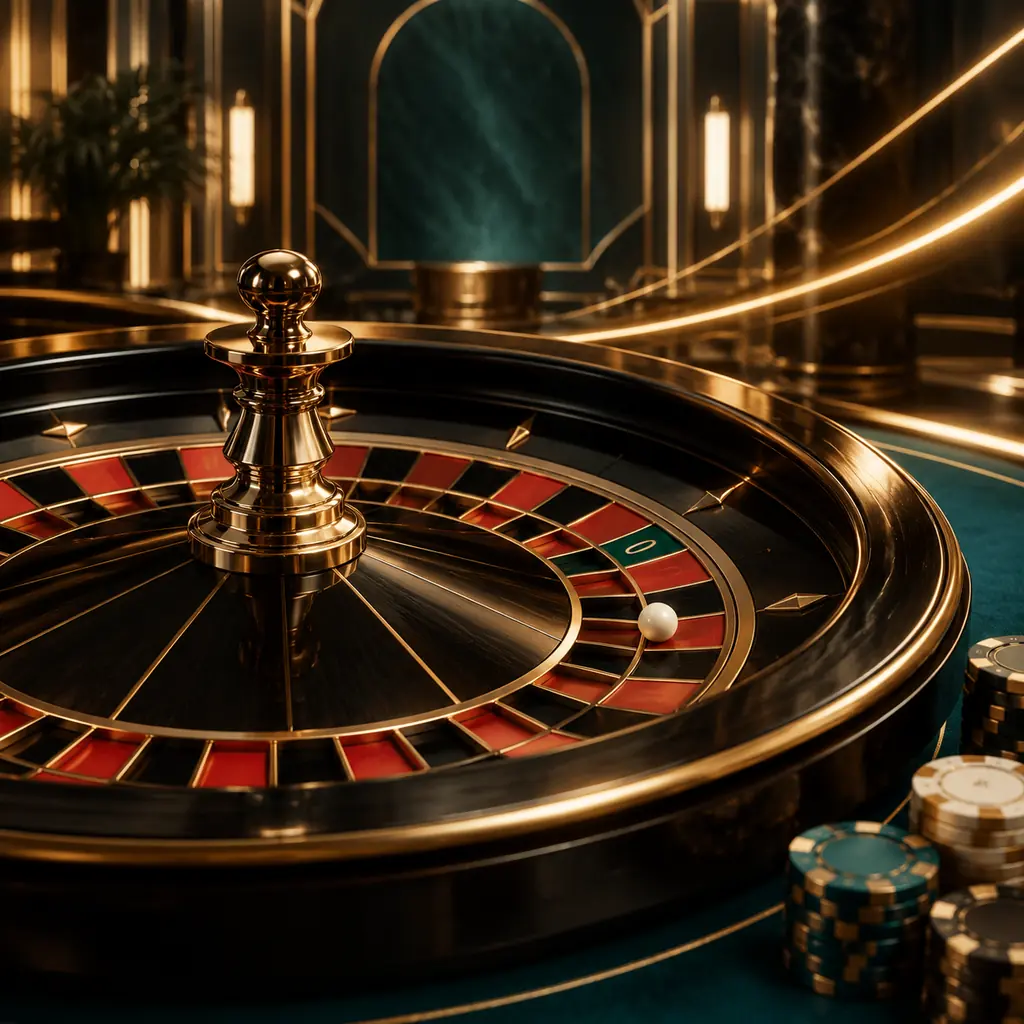 Roda roulette dalam ruangan art deco hitam dan emas