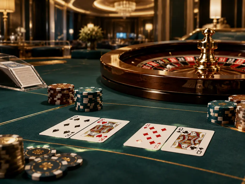 Meja baccarat dan roulette di ruang kasino